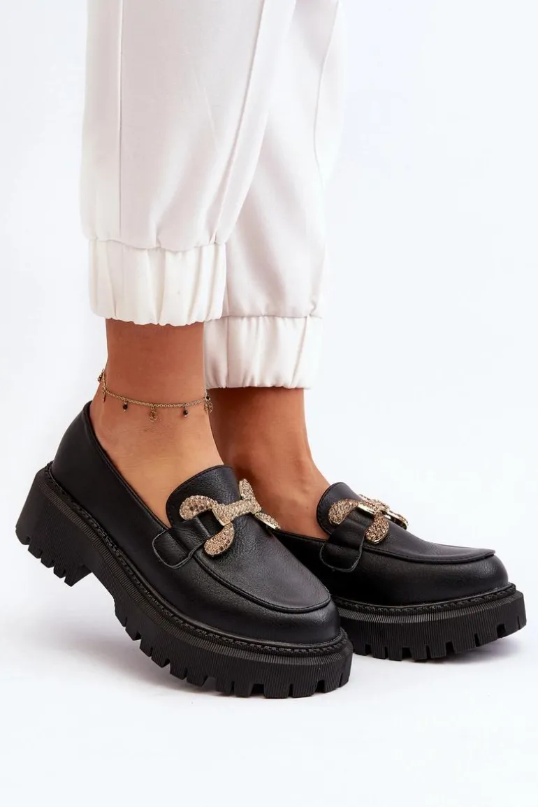 Mokasyny Damskie Z Ozdobą Czarne Gargi