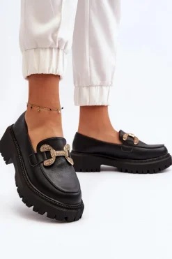 Mokasyny Damskie Z Ozdobą Czarne Gargi