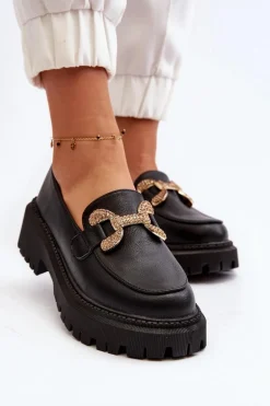 Mokasyny Damskie Z Ozdobą Czarne Gargi