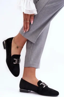 Mokasyny Damskie Z Ozdobą Czarne Camilena - Zamsz