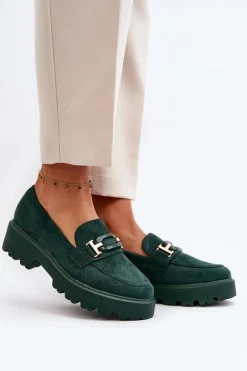 Mokasyny Damskie Z Ozdobą Ciemnozielone Omavia