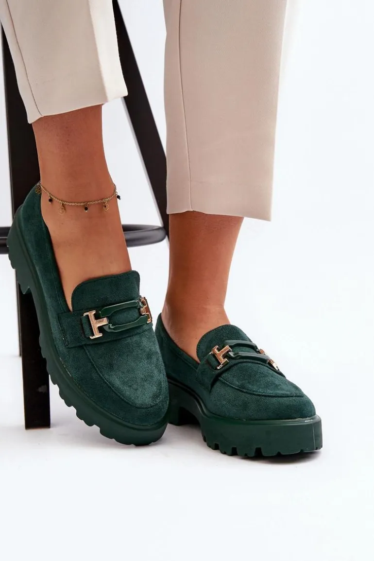 Mokasyny Damskie Z Ozdobą Ciemnozielone Omavia