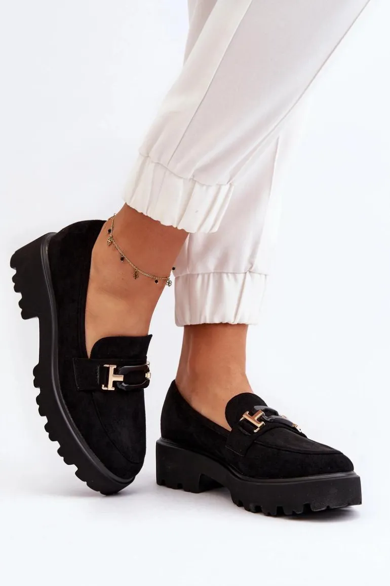 Mokasyny Damskie Z Ozdobą Czarne Omavia