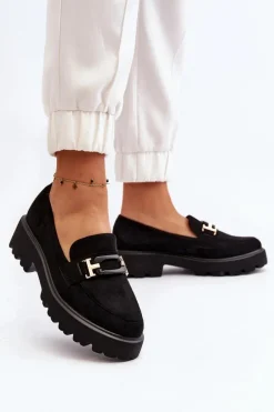 Mokasyny Damskie Z Ozdobą Czarne Omavia