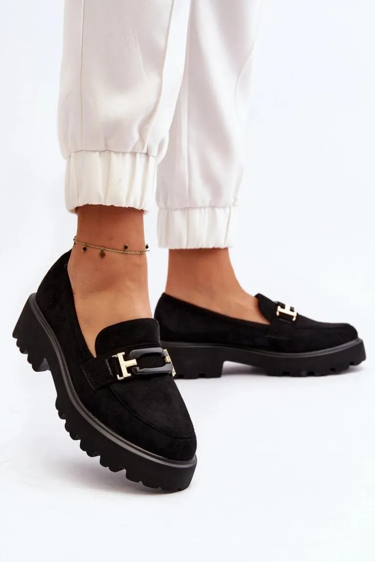 Mokasyny Damskie Z Ozdobą Czarne Omavia