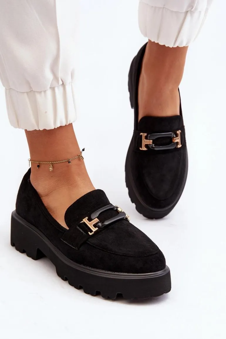 Mokasyny Damskie Z Ozdobą Czarne Omavia