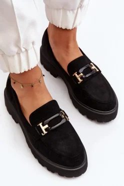 Mokasyny Damskie Z Ozdobą Czarne Omavia