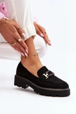 Mokasyny Damskie Z Ozdobą Czarne Omavia