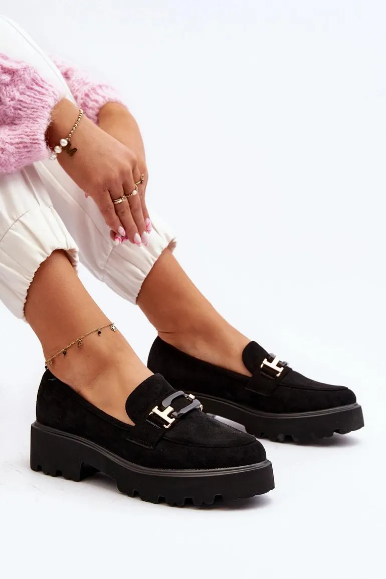 Mokasyny Damskie Z Ozdobą Czarne Omavia