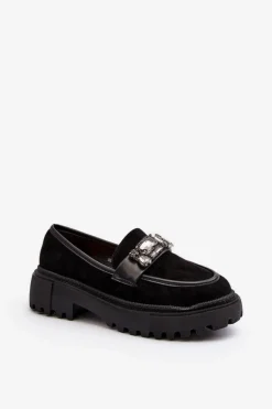 Mokasyny Damskie Z Ozdobnym Paskiem Czarne Nancille