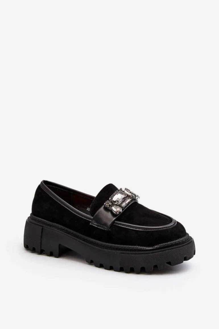 Mokasyny Damskie Z Ozdobnym Paskiem Czarne Nancille