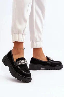 Mokasyny Damskie Z Ozdobnym Paskiem Czarne Nancille