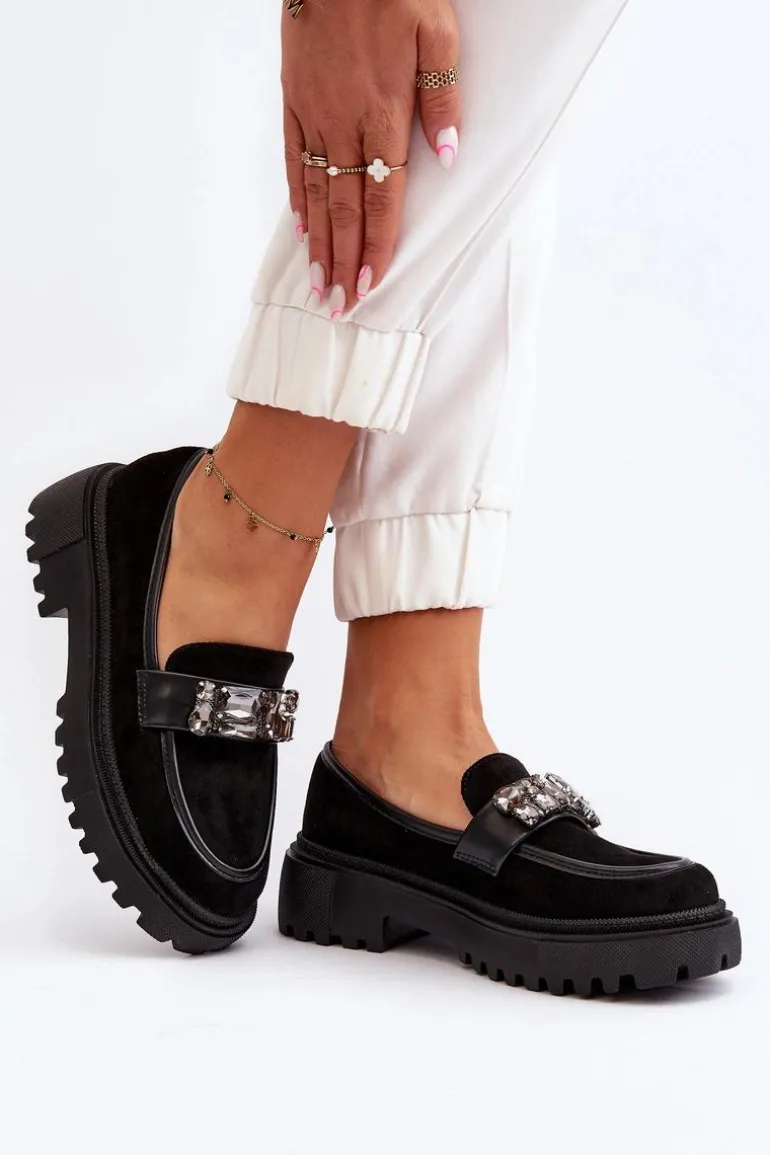 Mokasyny Damskie Z Ozdobnym Paskiem Czarne Nancille