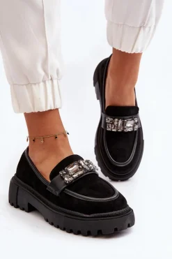 Mokasyny Damskie Z Ozdobnym Paskiem Czarne Nancille