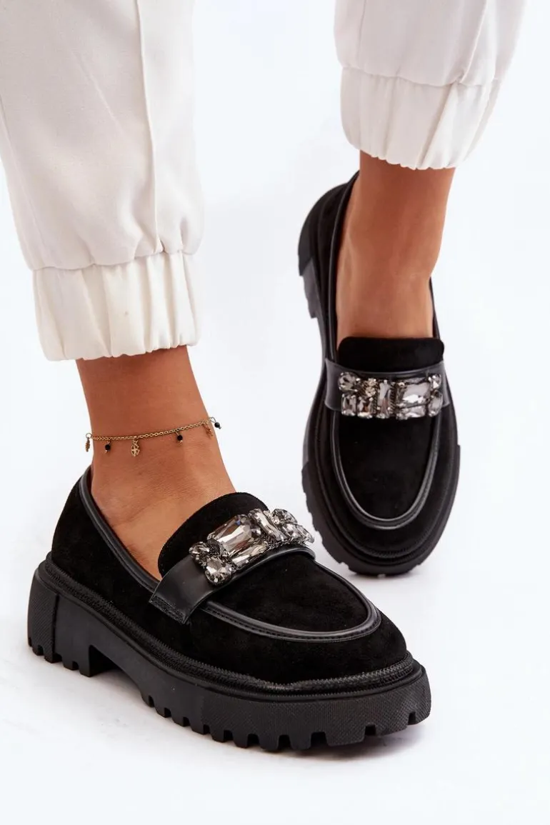 Mokasyny Damskie Z Ozdobnym Paskiem Czarne Nancille