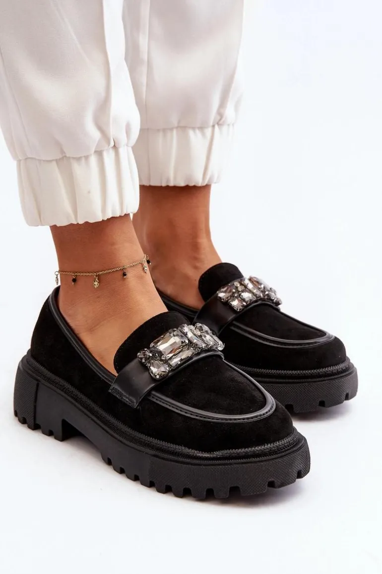 Mokasyny Damskie Z Ozdobnym Paskiem Czarne Nancille