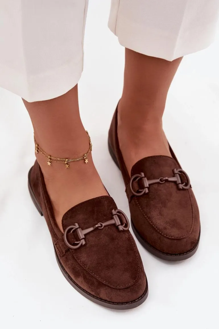 Mokasyny Damskie Z Ozdobnym Detalem Eko Zamszowe Czekoladowe Ambria