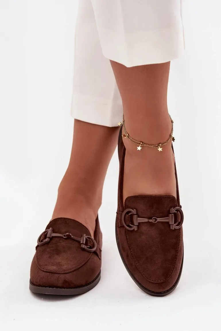 Mokasyny Damskie Z Ozdobnym Detalem Eko Zamszowe Czekoladowe Ambria