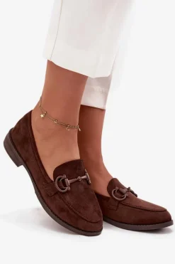 Mokasyny Damskie Z Ozdobnym Detalem Eko Zamszowe Czekoladowe Ambria