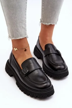 Mokasyny Damskie Z Paskiem Czarne Flanila