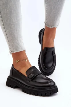 Mokasyny Damskie Z Paskiem Czarne Flanila