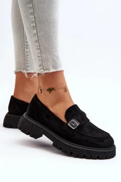 Mokasyny Damskie Z Paskiem Czarne Flanila