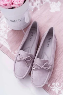 Mokasyny Damskie Zamszowe Komfortowe Szare Buggy