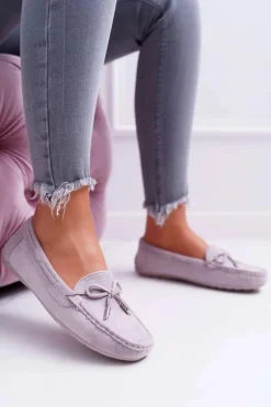 Mokasyny Damskie Zamszowe Komfortowe Szare Buggy