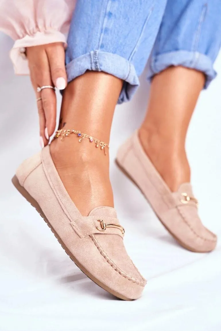 Mokasyny Damskie Zamszowe Beżowe Dive