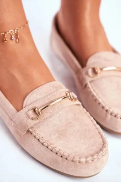 Mokasyny Damskie Zamszowe Beżowe Dive