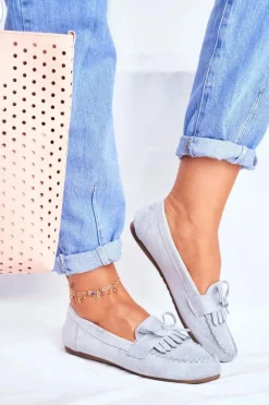 Mokasyny Damskie Zamszowe Błękitne Velucci