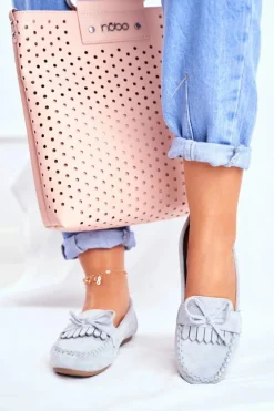 Mokasyny Damskie Zamszowe Błękitne Velucci