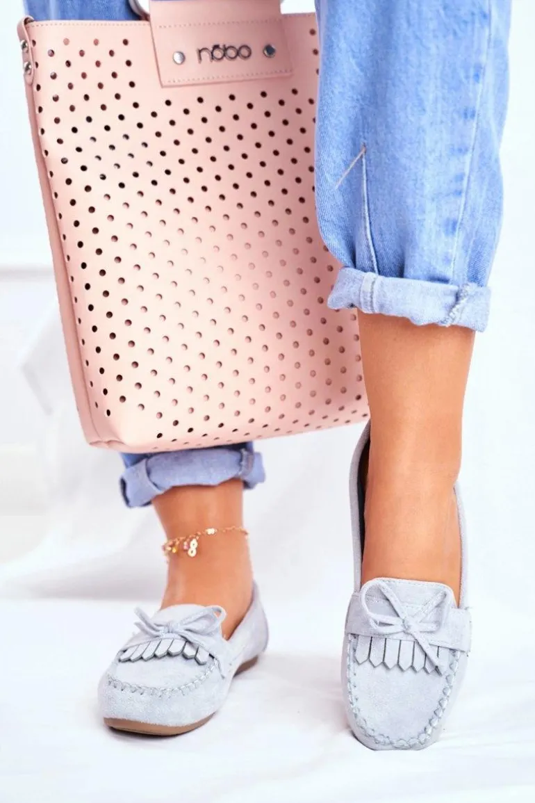 Mokasyny Damskie Zamszowe Błękitne Velucci