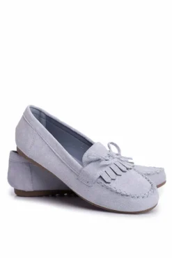 Mokasyny Damskie Zamszowe Błękitne Velucci