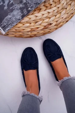 Mokasyny Damskie Zamszowe Granatowe S.Barski Gustoben