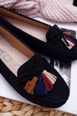 Mokasyny Damskie Zamszowe Czarne S.Barski A199 Mohabe