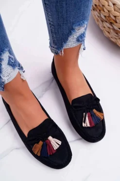 Mokasyny Damskie Zamszowe Czarne S.Barski A199 Mohabe