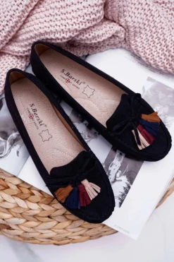 Mokasyny Damskie Zamszowe Czarne S.Barski A199 Mohabe