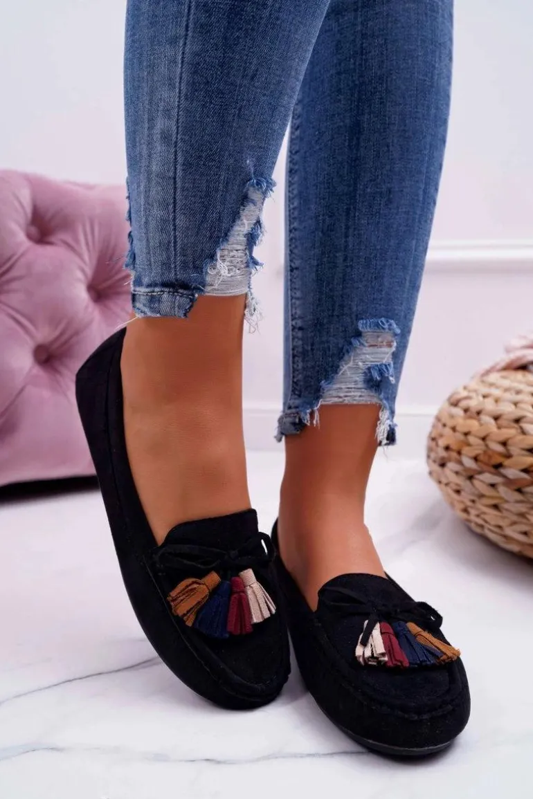 Mokasyny Damskie Zamszowe Czarne S.Barski A199 Mohabe