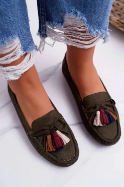 Mokasyny Damskie Zamszowe Khaki S.Barski A199 Mohabe