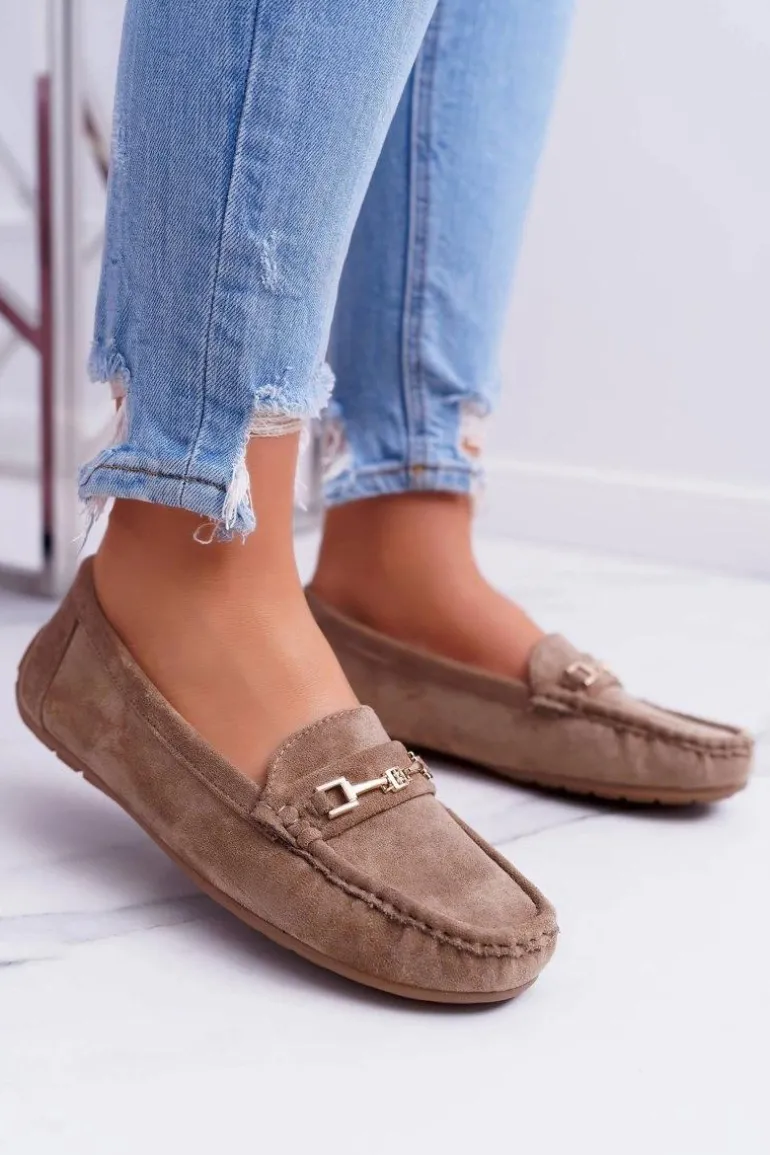 Mokasyny Damskie Zamszowe Comfort Beżowe Anzio