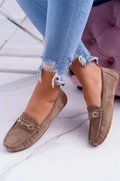 Mokasyny Damskie Zamszowe Comfort Beżowe Anzio