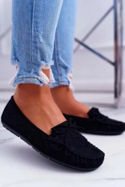 Mokasyny Damskie Zamszowe Czarne Espanto