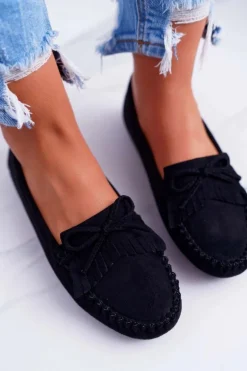 Mokasyny Damskie Zamszowe Czarne Espanto