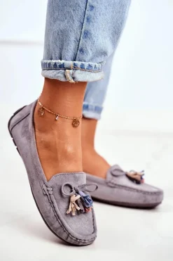 Mokasyny Damskie Zamszowe Modne Szare Donna Mia