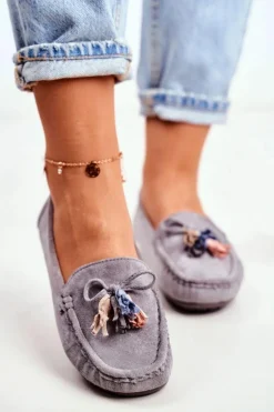 Mokasyny Damskie Zamszowe Modne Szare Donna Mia