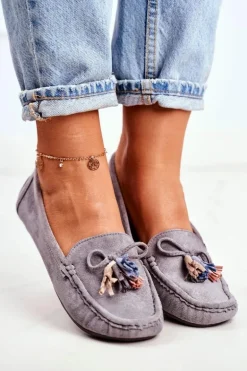 Mokasyny Damskie Zamszowe Modne Szare Donna Mia