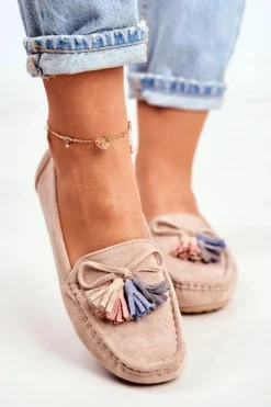 Mokasyny Damskie Zamszowe Modne Beżowe Donna Mia