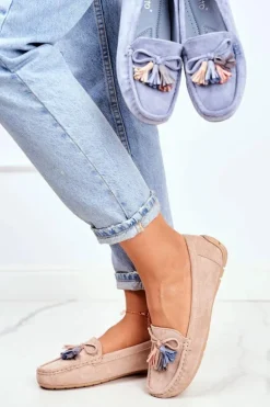 Mokasyny Damskie Zamszowe Modne Beżowe Donna Mia