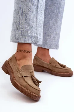 Mokasyny Damskie Zamszowe Z Frędzlami D&A TW107 Brązowe